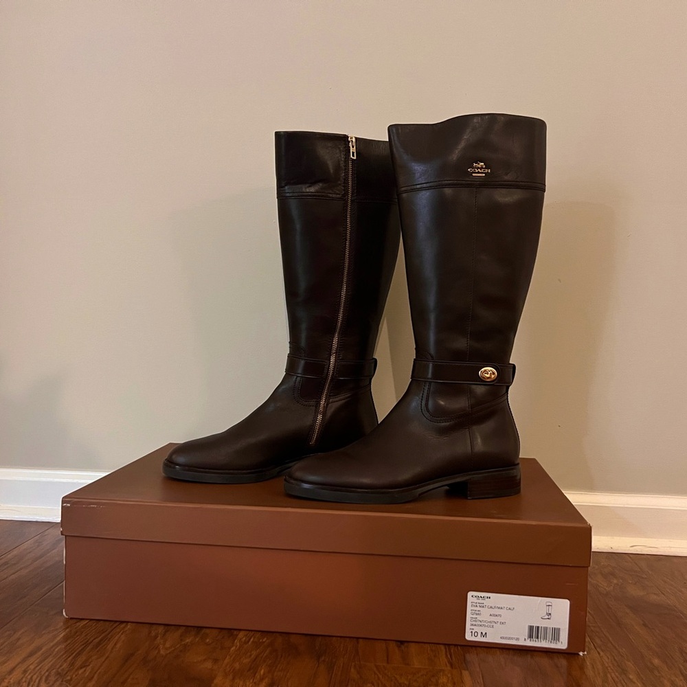 Coach - Eva Brown Leather Extended Calf Riding Boots